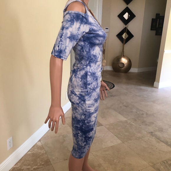 Tie Die Form Fitting Dress - Blue/White - Picture 6 of 14